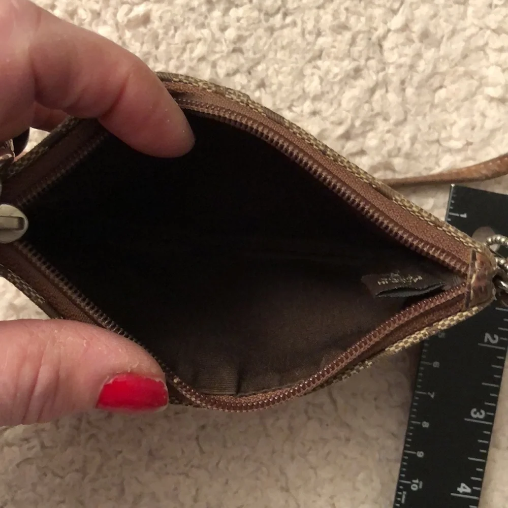 Coach brown & tan monogram wristlet & hang tag matching pieces available
